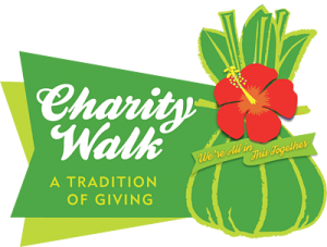 Charity Walk logo with writing, "Charity Walk: A tradition of giving"