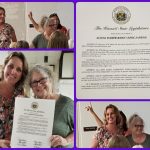 Photo collage of Karin and Emily receiving certificate of appreciation