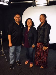 Photo of Roxanne and 2 people at Olelo PSA filming